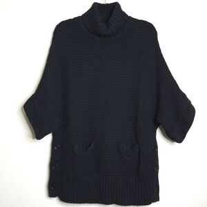 J.Crew Turtleneck Poncho Tunic Sweater S Oversized Black Knit Merino Wool Blend